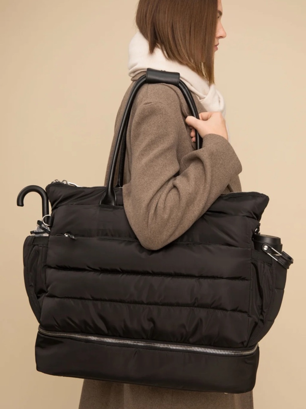 Black Puffer Quilted Shoulder Tote Bag